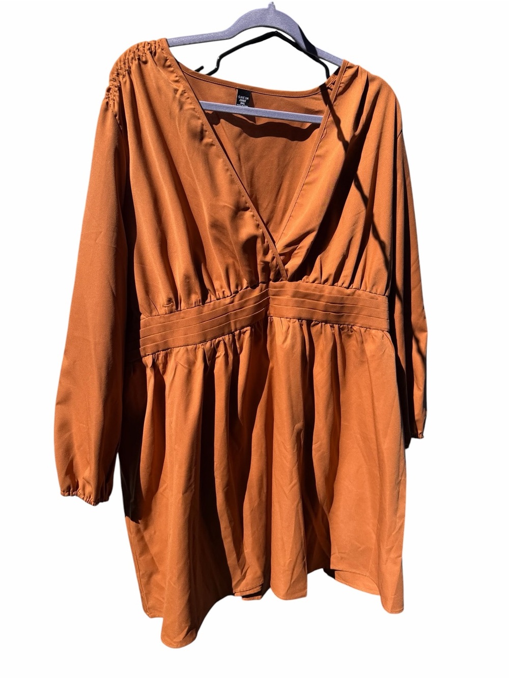 Deep V-Neck Long Sleeve Dress in Rust